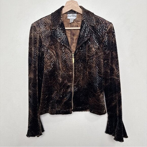 Joseph Ribkoff Vintage Womens 8 Velvet Snake Skin Blazer Full Zip - Picture 4 of 14